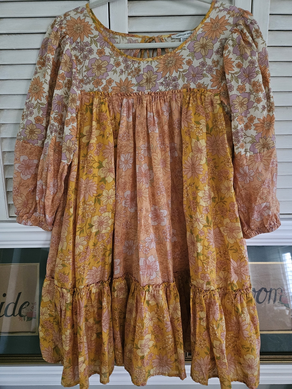 American Eagle S Patchwork Floral Babydoll Dress Boho 70s Cottagecore